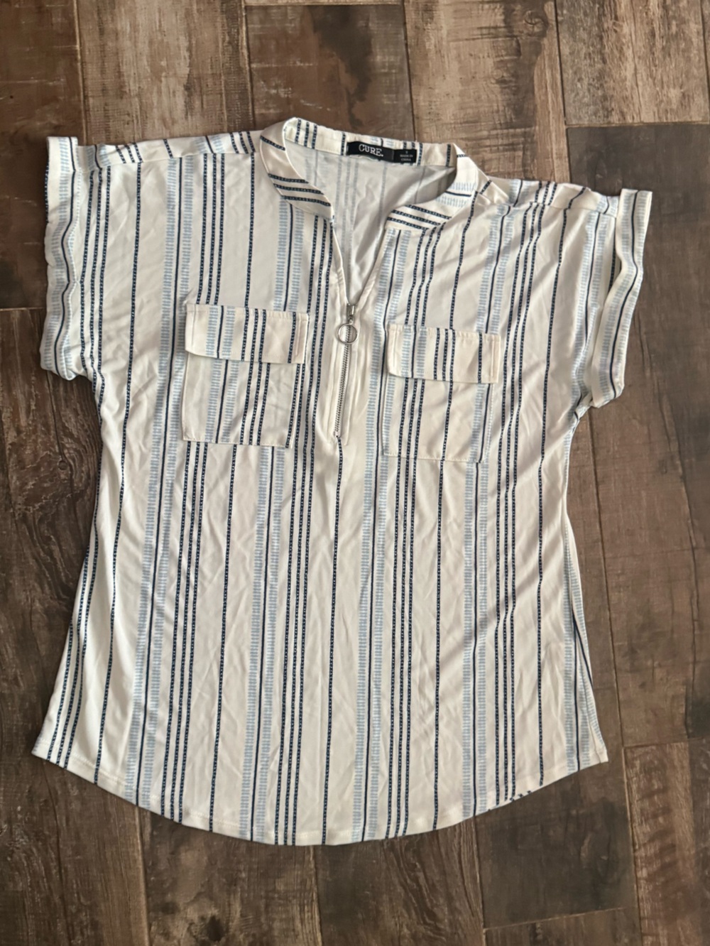 Cure Striped Sleeveless Blouse in White and Navy